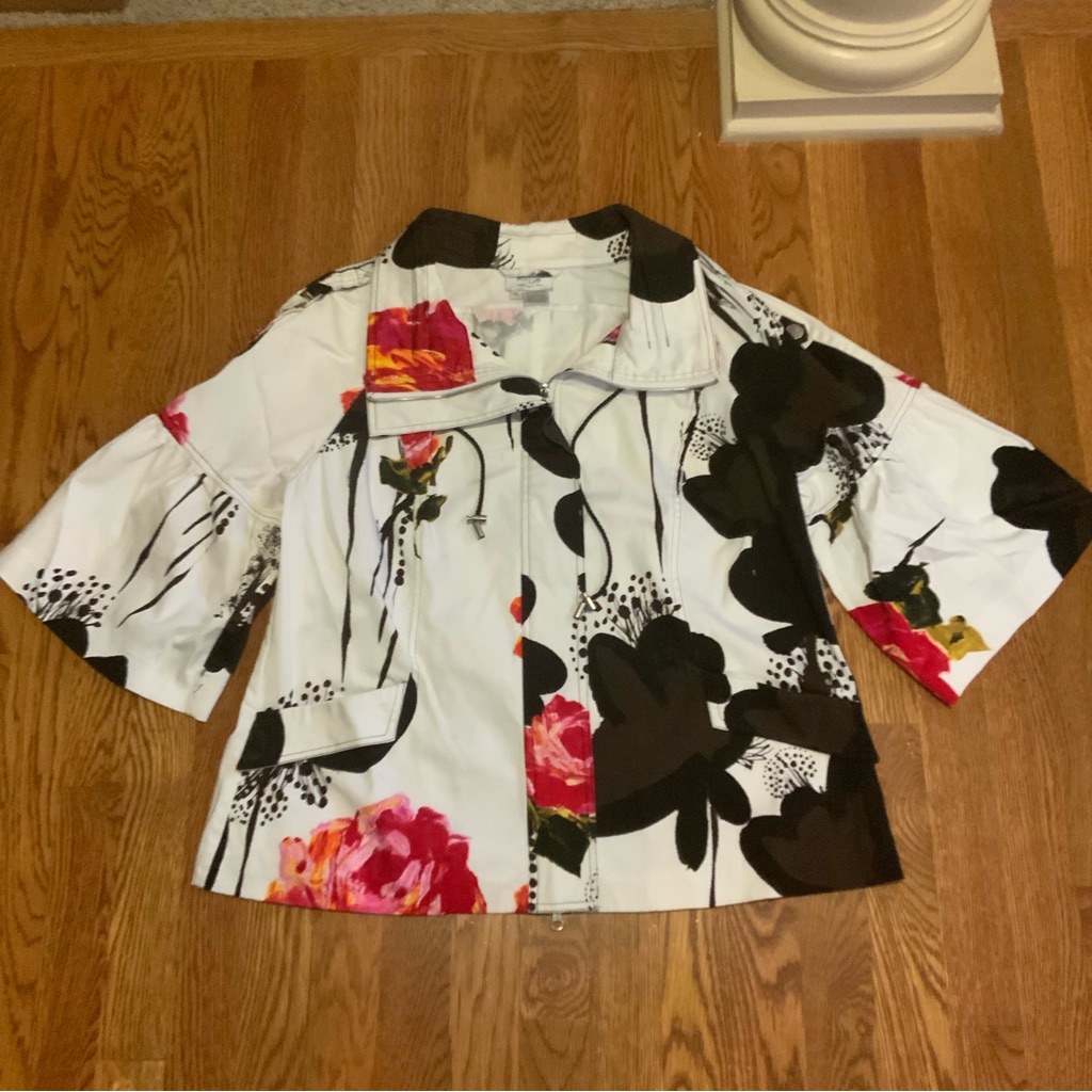 Just B Jacket Floral Women Flair Sleeve Zip Front Size Xl
